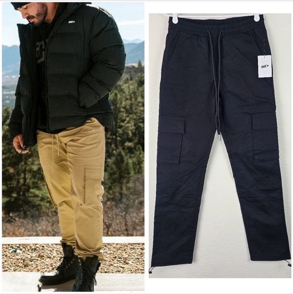 GHOST Lifestyle Unisex Cargo Pants Black Stretch Utility Joggers Size S - Picture 1 of 13